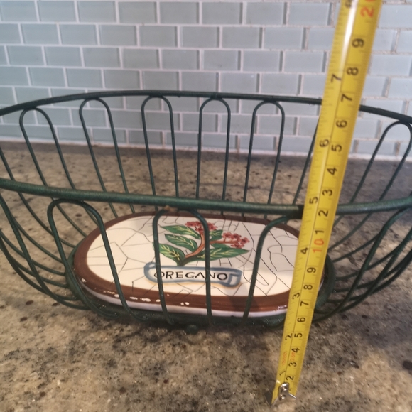 3 for$15 Green Oval 13"Metal Basket With Hand Painted Ceramic Tile Featuring - Picture 3 of 9